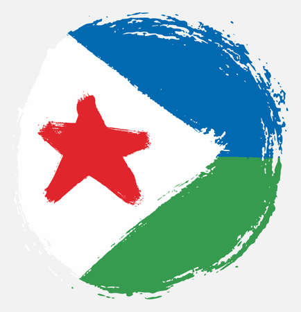 Djibouti Circle Flag Vector Hand Painted with Rounded Brushのイラスト素材