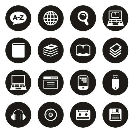 Dictionary Or Glossary Icons White On Black Circleのイラスト 素材 ストックフォト 写真素材のstock Foto ストックドットフォト