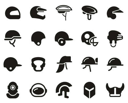 Helmet Or Safety Helmet Icons Black & White Set Bigのイラスト素材