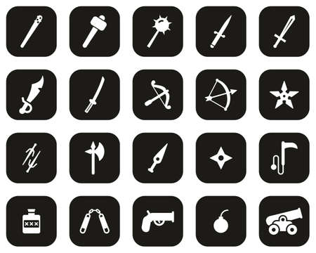 Old Weapons Or Ancient Weapons Icons White On Black Flat Design Set Bigのイラスト素材