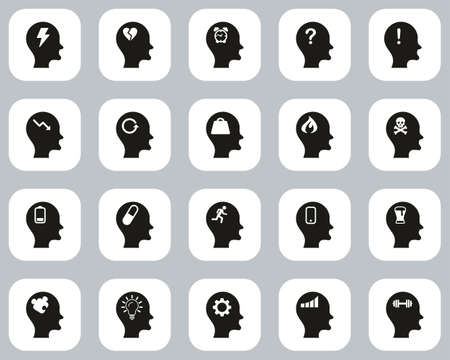 Stress & Pressure Black Icons Black & White Flat Design Set Bigのイラスト素材