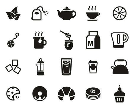 Tea Or Hot Beverage Icons Black & White Set Bigのイラスト素材