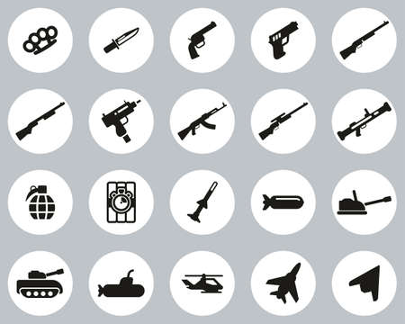 Weapons Icons Black & White Flat Design Circle Set Bigのイラスト素材