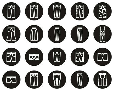 Pants Long & Short Icons White On Black Flat Design Circle Set Bigのイラスト素材