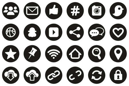 Social Media Icons White On Black Flat Design Circle Set Bigの販売画像