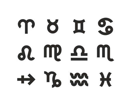 Zodiac Symbols Icons Black & White Set Bigのイラスト素材