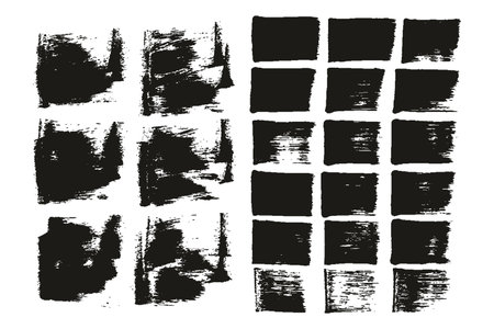 Vector set of grunge brush strokes. Monochrome design elements.のイラスト素材