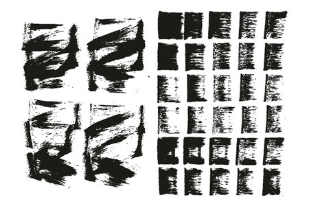 Vector set of grunge brush strokes. Monochrome design elements.のイラスト素材