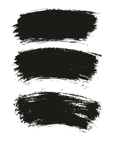 Vector set of black paint brush strokes isolated on white background. Grunge hand drawn watercolor texture.のイラスト素材