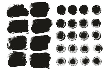 Vector set of black paint brush strokes isolated on a white background.のイラスト素材