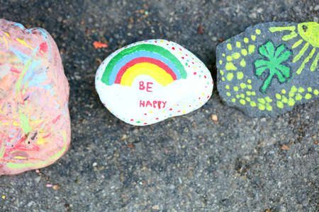 Dorsten, Germany, Monday 18 May 2020 small stones pained from kinds covid-19 season high quality modern printsのeditorial素材