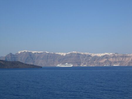 Santorini, Greece, Monday 22 August 2007 exploring the island on foot retro background instant printの写真素材