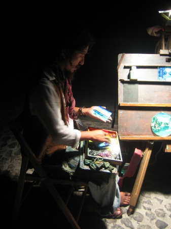 Santorini, Greece, Monday 22 August 2007 exploring the island on foot retro background instant printのeditorial素材