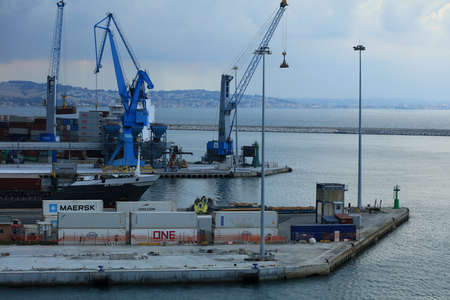 Ancona , Italy, Tuesday 5 July 2020 view of the city port from ship covid-19 season holidays high...