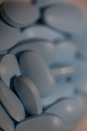 Blue medical pills close up modern background high quality printの写真素材