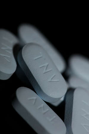 Blue medical pills close up background modern metal prints big size high qualityの写真素材