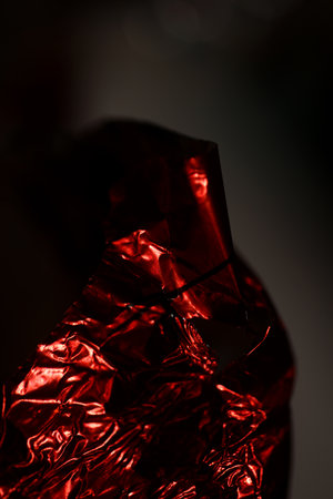 Red and silver aluminum foliage close up abstract background modern big size high quality printsの写真素材