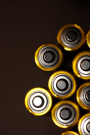 Close up background of various alkaline rechargeable batteries AA for modules mass production accumulators high power and energy for electric vehicles high quality big size prints wall postersの写真素材