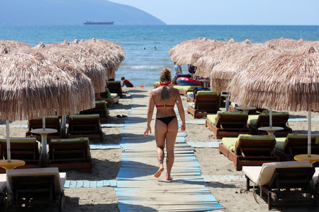 Vlore, Albania, Saturday 26 August 2023 exploring public beaches hunting for sunset beautiful places to swim lungomare riviera high quality big size instant printsのeditorial素材