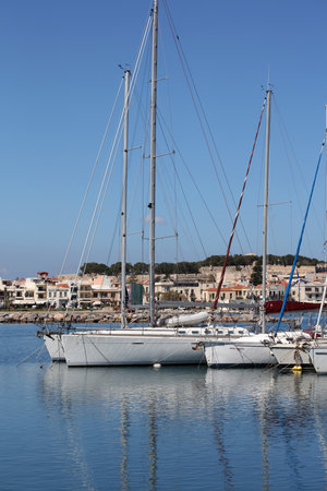 Rethimno, Greece, Friday 15 March 2024 Crete island holidays exploring the city port riviera luxury yachts close up summer background carnival season high quality big size printsのeditorial素材