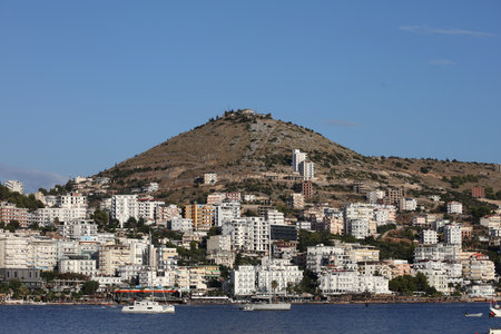 Saranda, Albania, Monday 16 September 2022 Exploring riviera port best places and beautiful city summer vibes high quality big size traveling printのeditorial素材