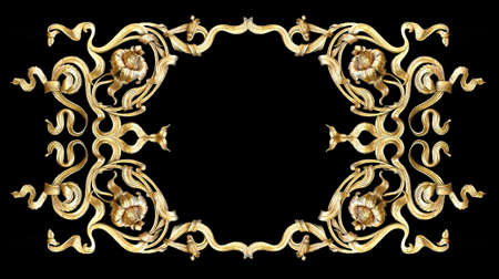 gold ornate on black backgroundの写真素材