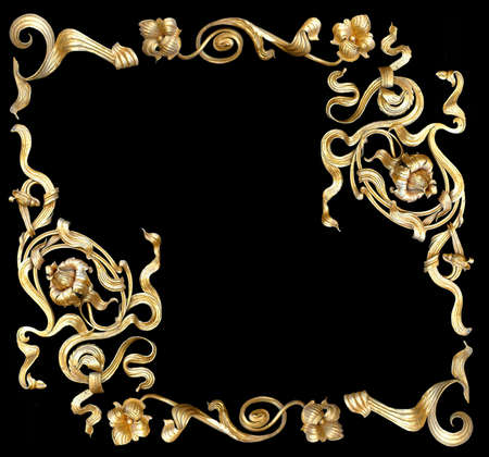 gold ornamental pattern on black backgroundの写真素材