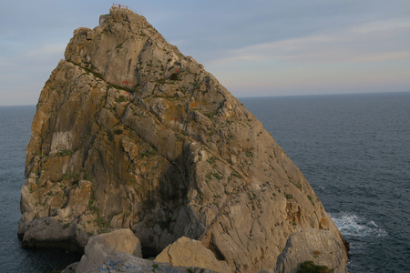 Simeiz, Crimea / Russia - April 17, 2015 - The steirs on the Diva Rock from the Black sea coast in Simeiz regionの写真素材