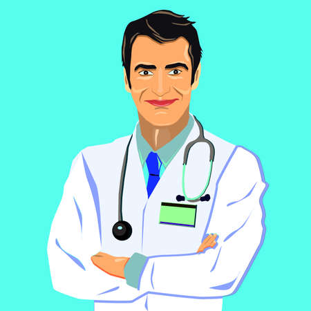 Doctor therapist medicine and health. Confident Mature Doctor Profession white coat stethoscope....