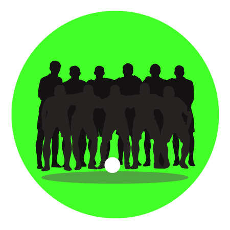 Soccer team silhouettes on green circle Idea of unityのイラスト素材