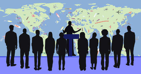 Public speaking people silhouette flat icons collection with conference meetings and workshop presentations abstract isolated vector illustration.Idea of successのイラスト素材