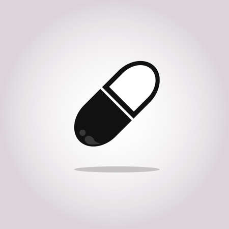Black flat Pill icon with long shadow on white backgroundのイラスト素材