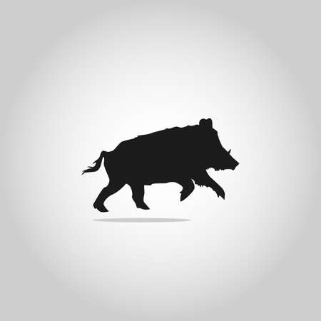 Vector black silhouette of the wild boar isolated on white backgroundのイラスト素材