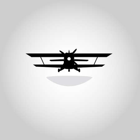 Biplane. Retro airplane illustration. Vintage plane front view. Isolated vector illustration. Plane icon.のイラスト素材