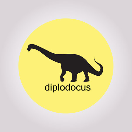 Diplodocus. Sauropodomorpha dinosaur. Monochrome vector illustration of silhouette of prehistoric creature diplodocus isolated on white background. Stencil. Huge fossil dinosaur.のイラスト素材