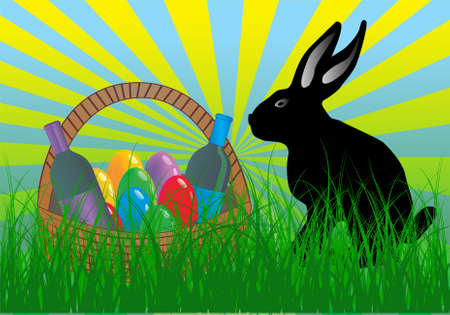 Happy Easter - Rabbit and easter eggsのイラスト素材