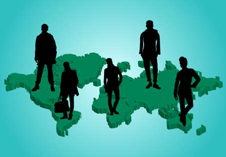 3d world map and business peoples, vector のイラスト素材