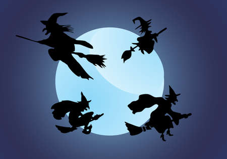 Witch`s silhouette with moonのイラスト素材