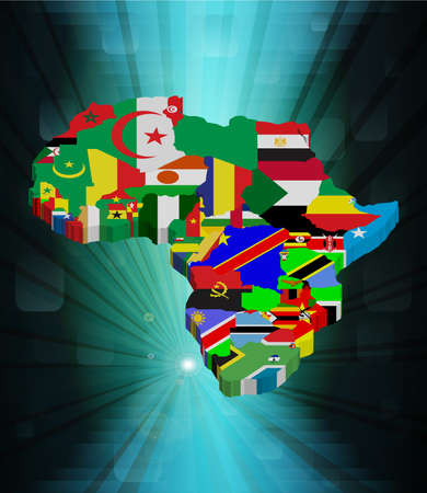 3D outline African map with national flag, vector illustration のイラスト素材