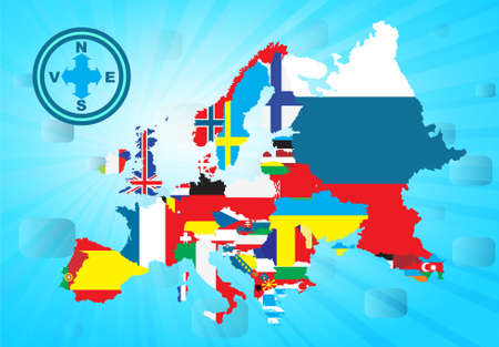 Outline European map with national flag, vector illustration のイラスト素材