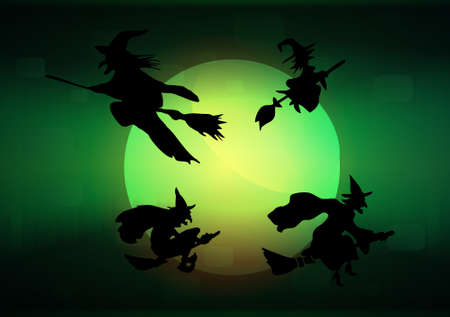 Witch`s silhouette with moon, vector illustration のイラスト素材