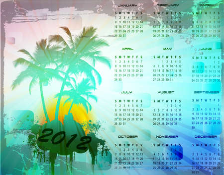 2012 calendar with tropical background, vector illustrationのイラスト素材