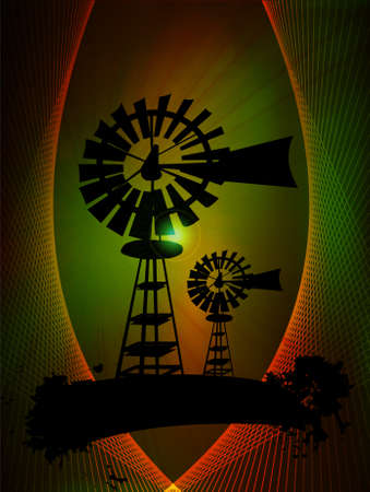 Windmill turbines in abstract background, vector illustrationのイラスト素材