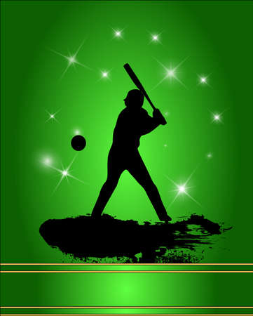 Baseball player silhouette in green background.のイラスト素材