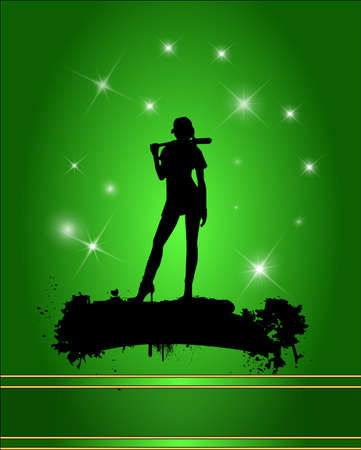 Baseball player silhouette in green background.のイラスト素材