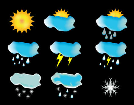 High quality icon set relating to weather on black background.のイラスト素材