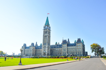 Ottawa, Canada - July 17, 2015: Front facade of Parliament Buildings.のeditorial素材
