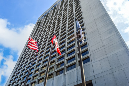 TORONTO,CANADA-JUNE 25,2015: Hilton Hotel in downtown Toronto is an international brand of hotels and resorts around the world.のeditorial素材