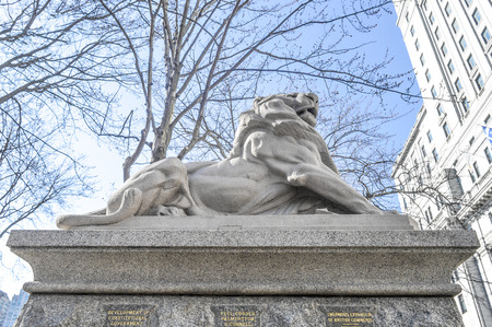 Montreal, Canada - March 27, 2016: Lion de Belfort, an attribute to Queen Victoria, Dominion Square, downtown, Montreal, Canada.のeditorial素材
