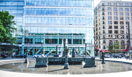 Montreal, Canada - July 11, 2017:Jean-Paul Riopelle's sculpture-fountain La Joute, Jean-Paul Riopelle Squareのeditorial素材